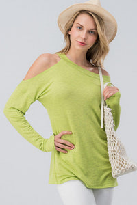 One Sided Cold Shoulder Top - Lime Green