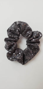 Gray Lace & Sequin Scrunchy