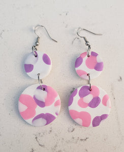 Clay Earrings - Pink & Purple Leopard