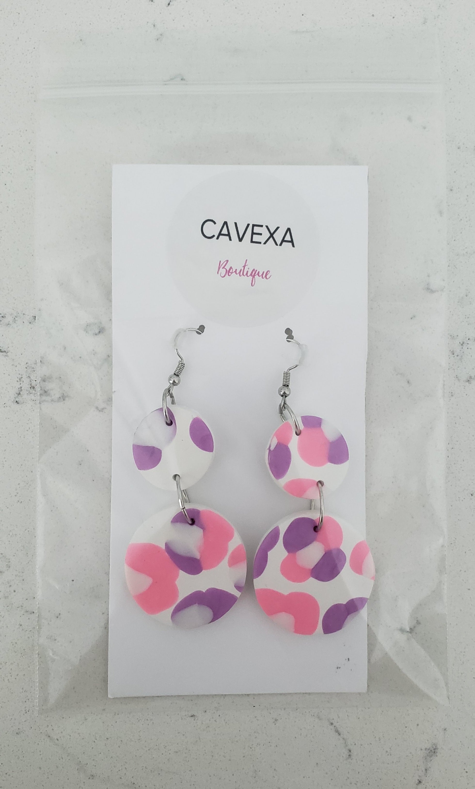 Clay Earrings - Pink & Purple Leopard