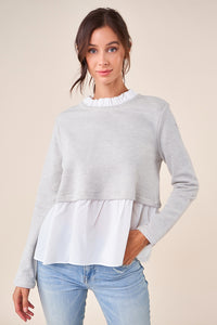 Babydoll Ruffle Sweater - Gray