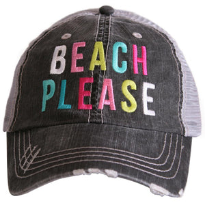 'Beach Please' Distressed Trucker Hat - Gray