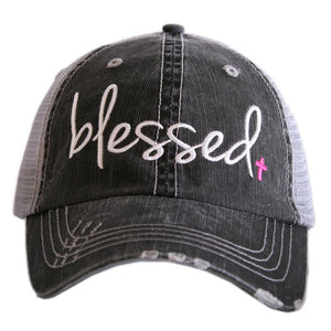 'Blessed' Distressed Trucker Hat - Gray