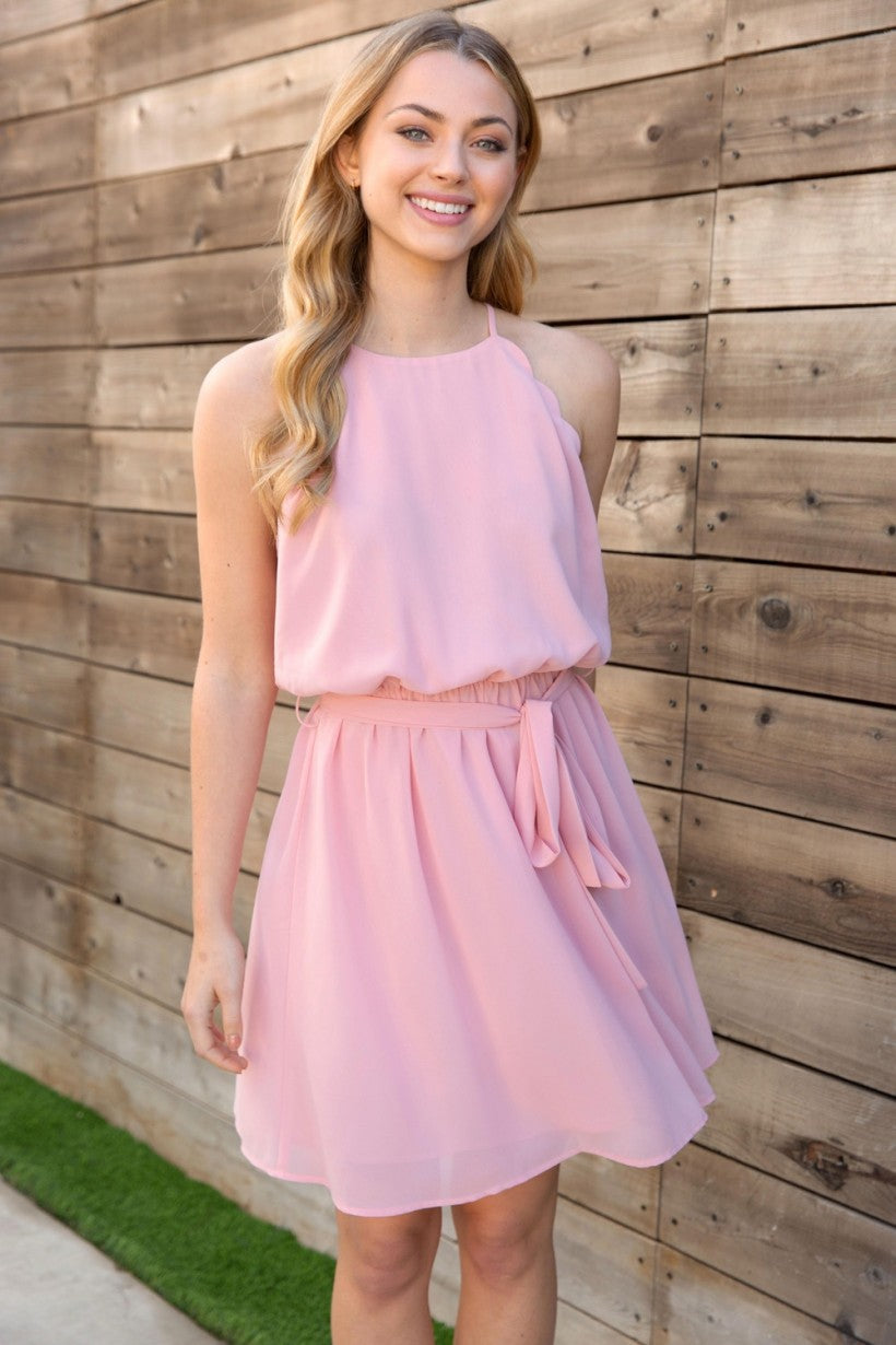 Sleeveless Woven Dress - Pink