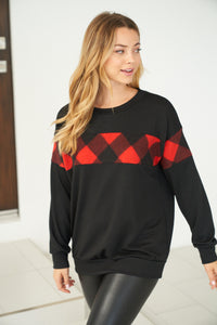 Buffalo Plaid Stripe Sweater - Black & Red