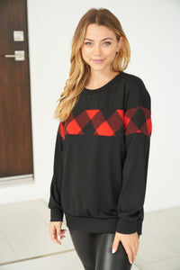 Buffalo Plaid Stripe Sweater - Black & Red