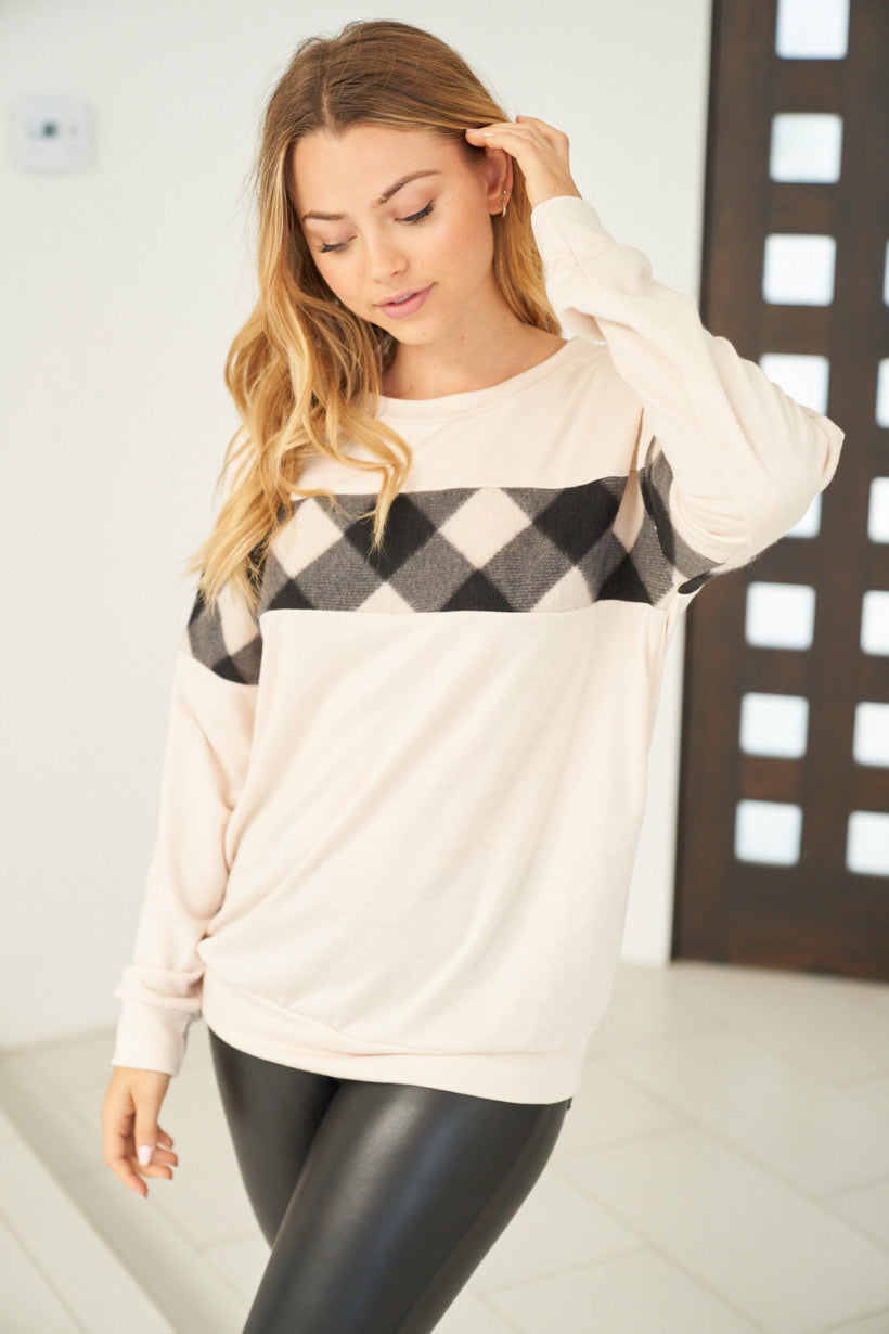 Buffalo Plaid Stripe Sweater - Ivory & Black