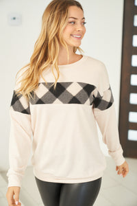 Buffalo Plaid Stripe Sweater - Ivory & Black