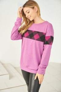 Buffalo Plaid Stripe Sweater - Magenta & Black