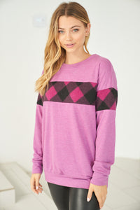 Buffalo Plaid Stripe Sweater - Magenta & Black