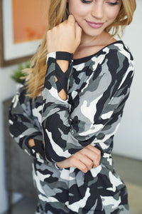 Camo Dolman Top - Black & White