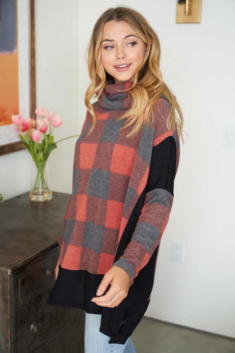 Buffalo Plaid Knit Top - Red & Black