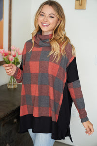 Buffalo Plaid Knit Top - Red & Black