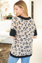 Cheetah V-Neck Short Sleeve Knit Sweater