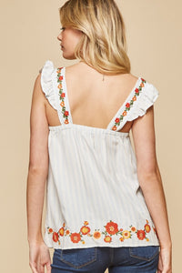 Embroidery Sleeveless Top - White