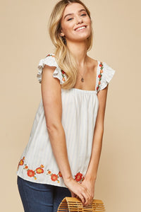 Embroidery Sleeveless Top - White