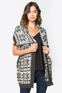 Fair Isle Knit Cardigan - Black & Gray