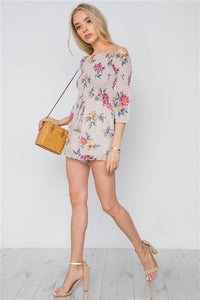 Floral Print Off-the-Shoulder Romper - Taupe