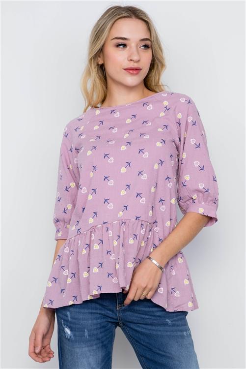 Floral Ruffle Boho Top - Lavender