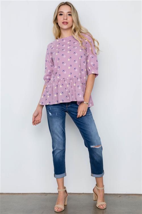 Floral Ruffle Boho Top - Lavender