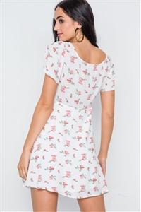 Flounce Sleeve Dress - Ivory Floral