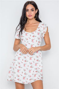 Flounce Sleeve Dress - Ivory Floral