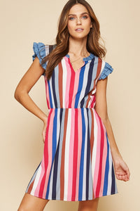 Flutter Sleeve Stripe Dress - Multi