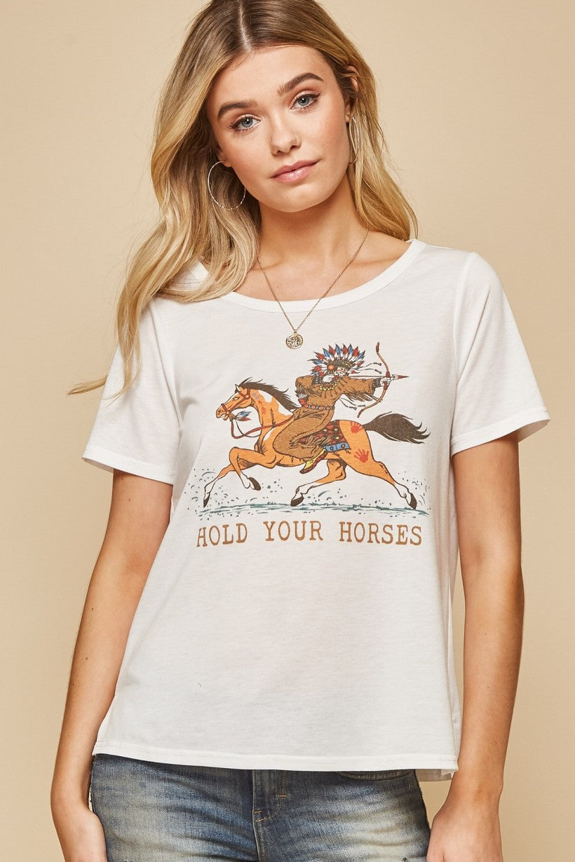 Hold Your Horses Graphic Tee - White