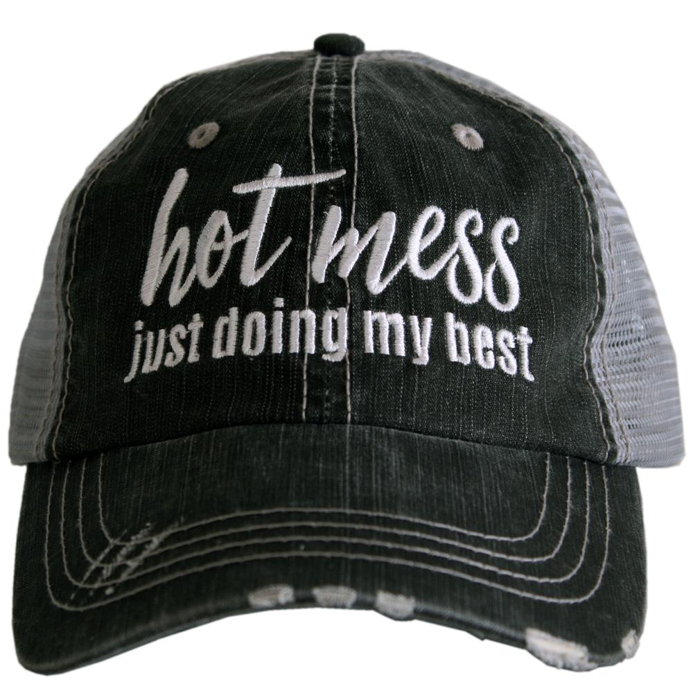 'Hot Mess' Distressed Trucker Hat - Gray