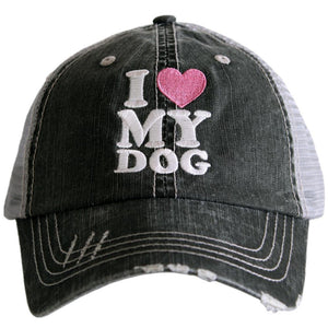 'I Love My Dog' Distressed Trucker Hat - Gray