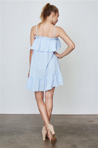 Off the Shoulder Ruffle Dress - Light Blue