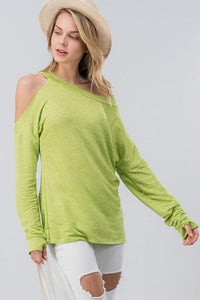 One Sided Cold Shoulder Top - Lime Green