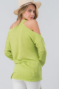 One Sided Cold Shoulder Top - Lime Green