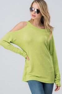 One Sided Cold Shoulder Top - Lime Green