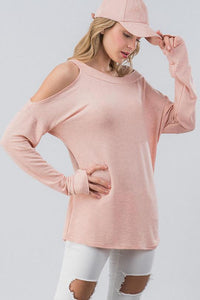 One Sided Cold Shoulder Top - Pink