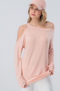 One Sided Cold Shoulder Top - Pink