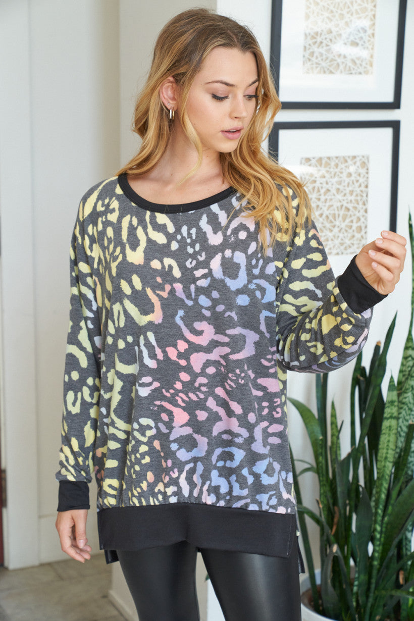 Leopard Print Sweater Rainbow Cavexa Boutique