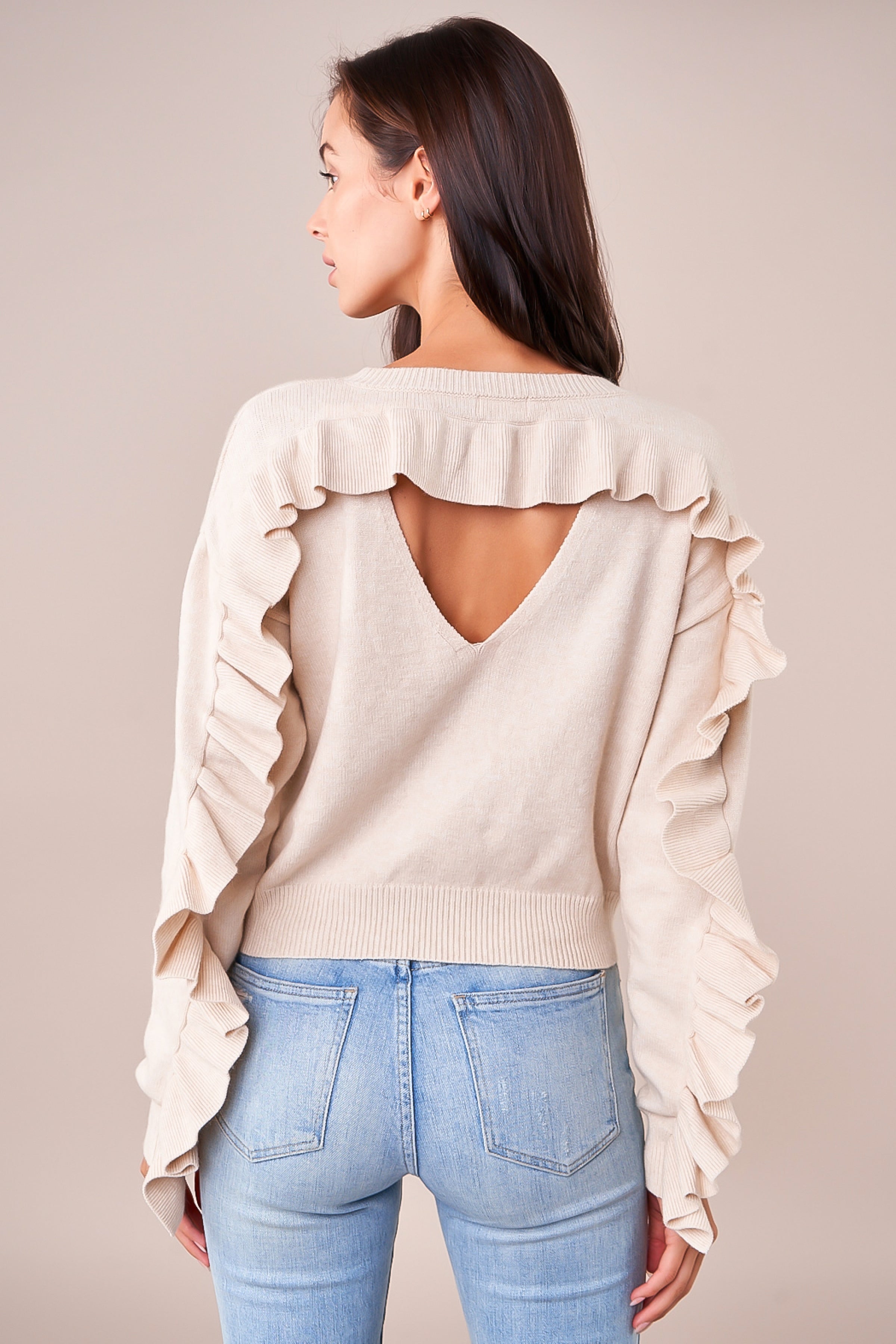 Ruffle Back Sweater - Oatmeal