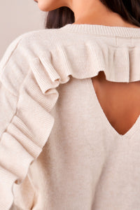 Ruffle Back Sweater - Oatmeal