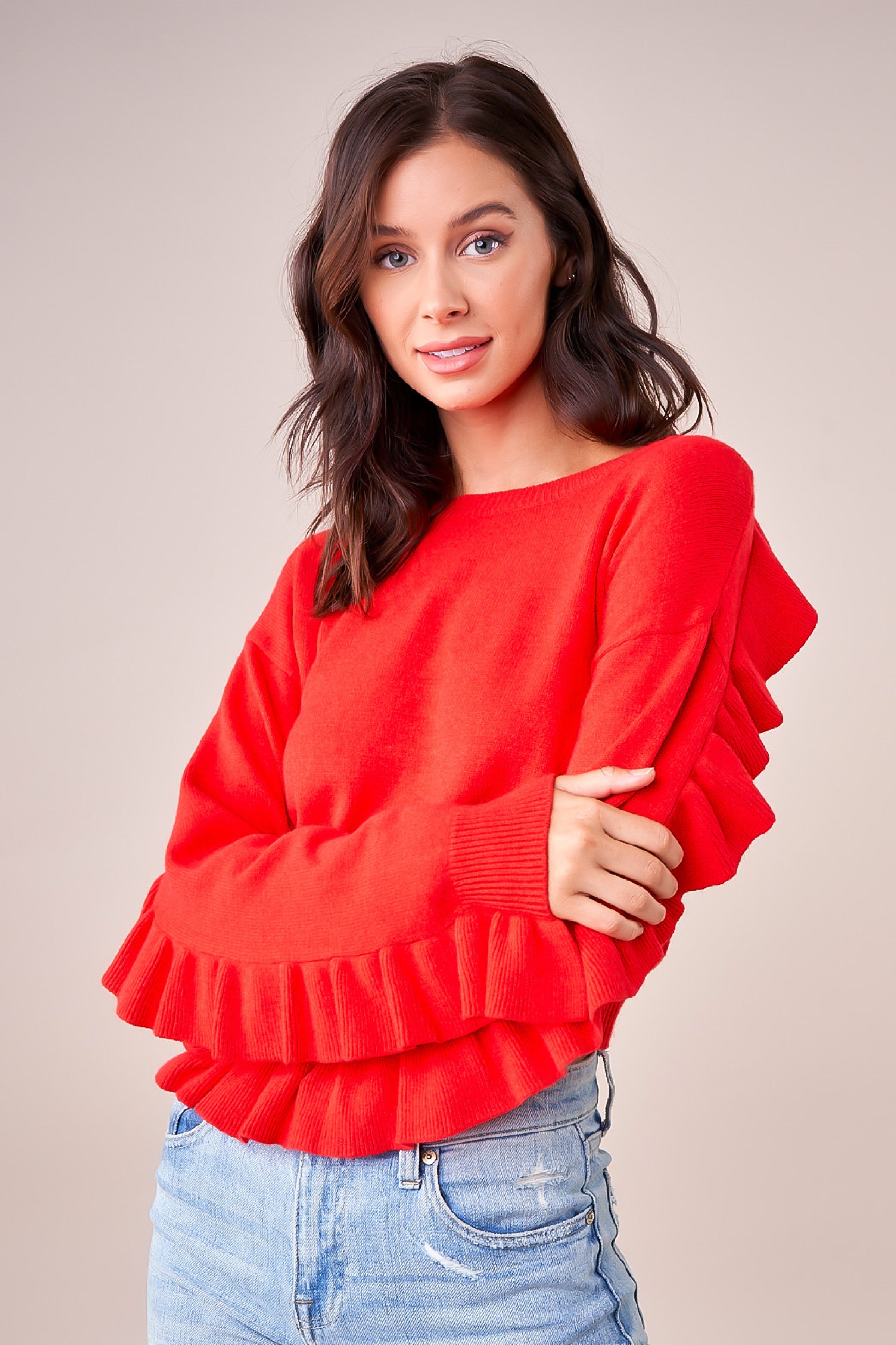 Ruffle Back Sweater - Red