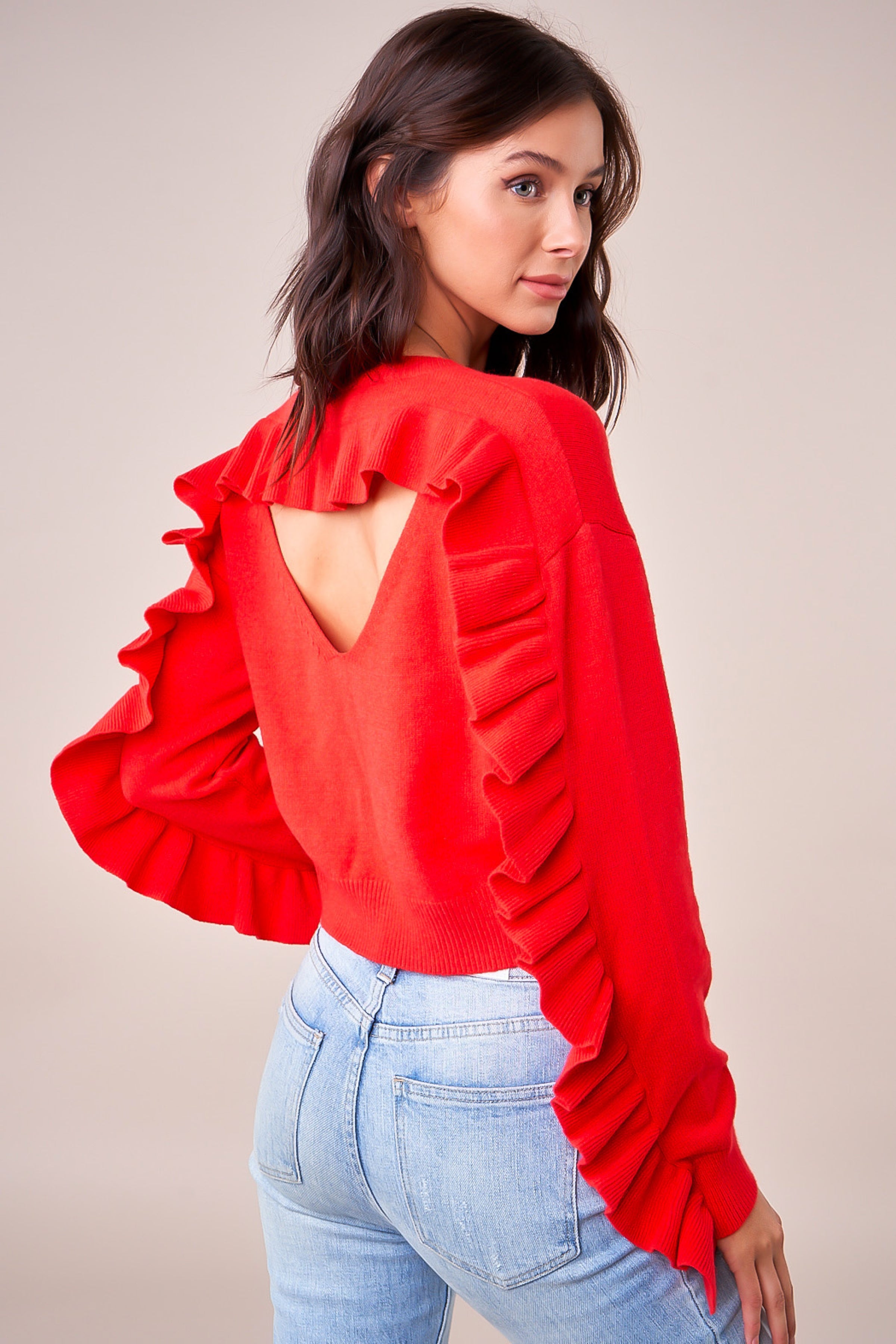 Ruffle Back Sweater - Red