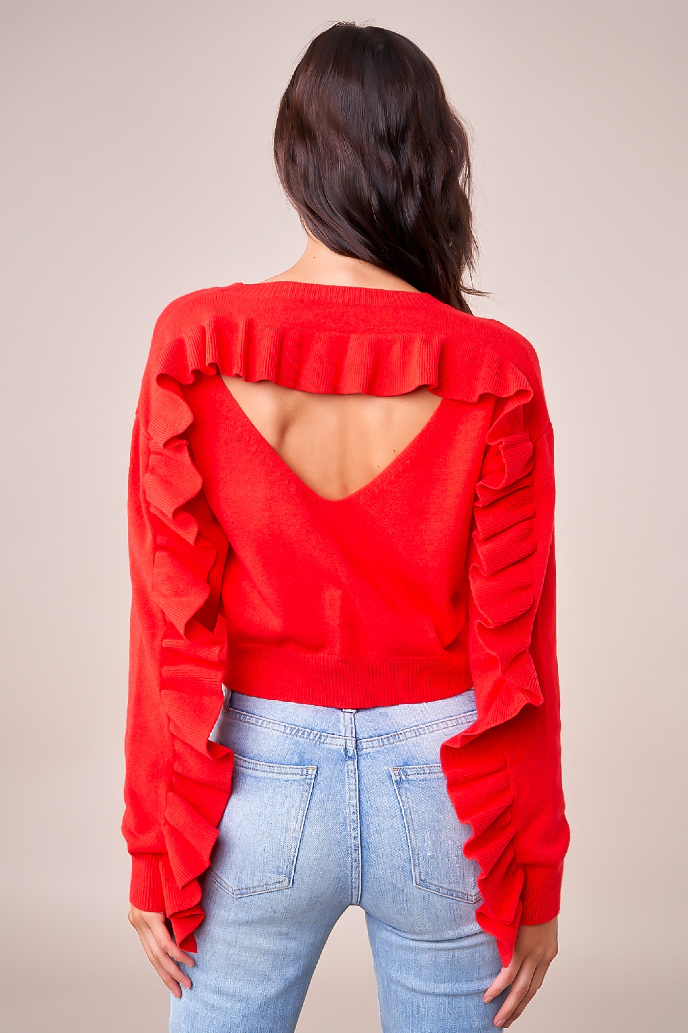 Ruffle Back Sweater - Red