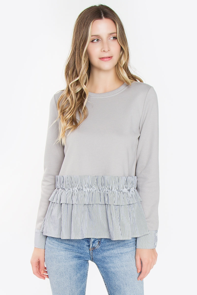 Ruffle Knit Top - Gray