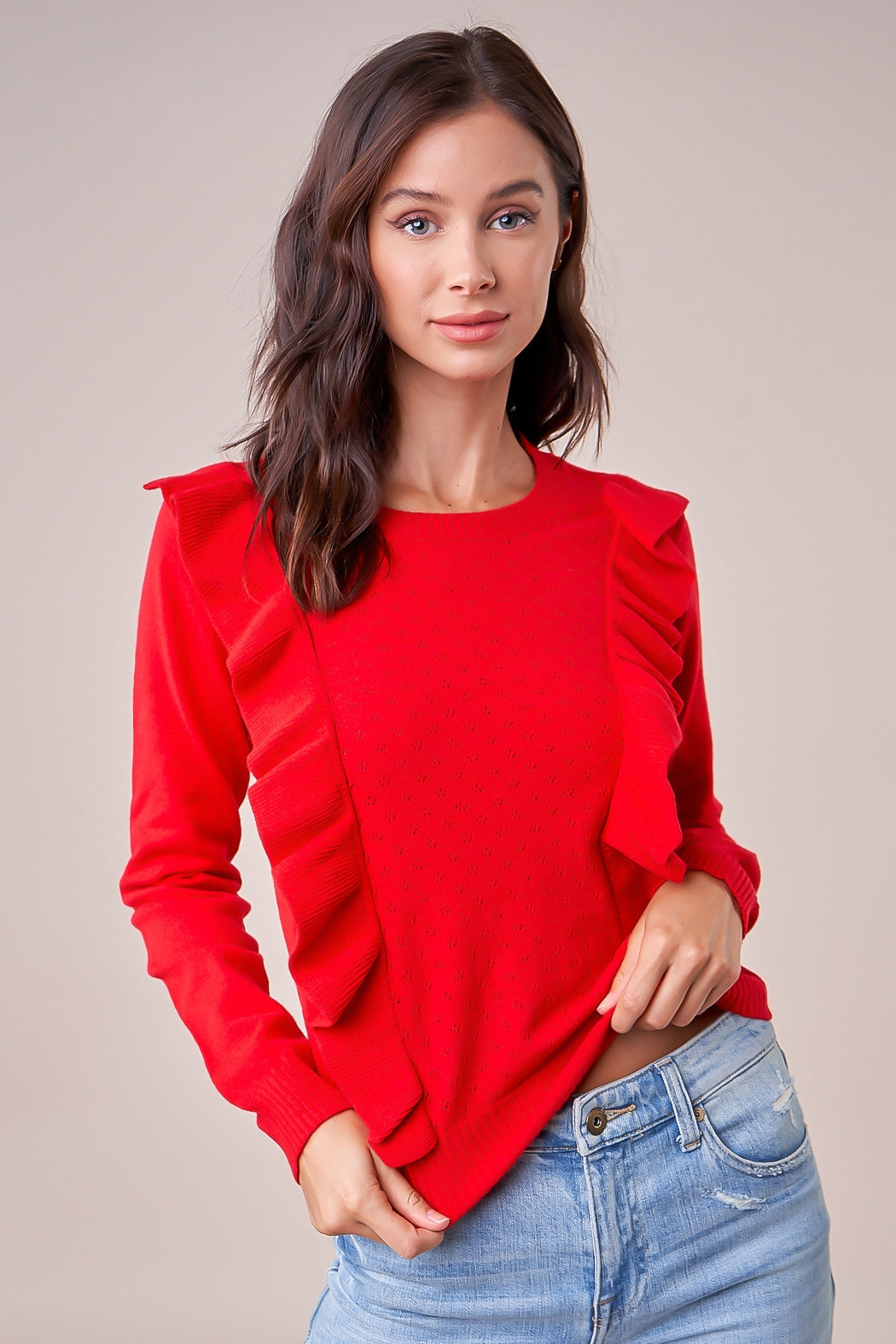 Ruffle Sweater - Red