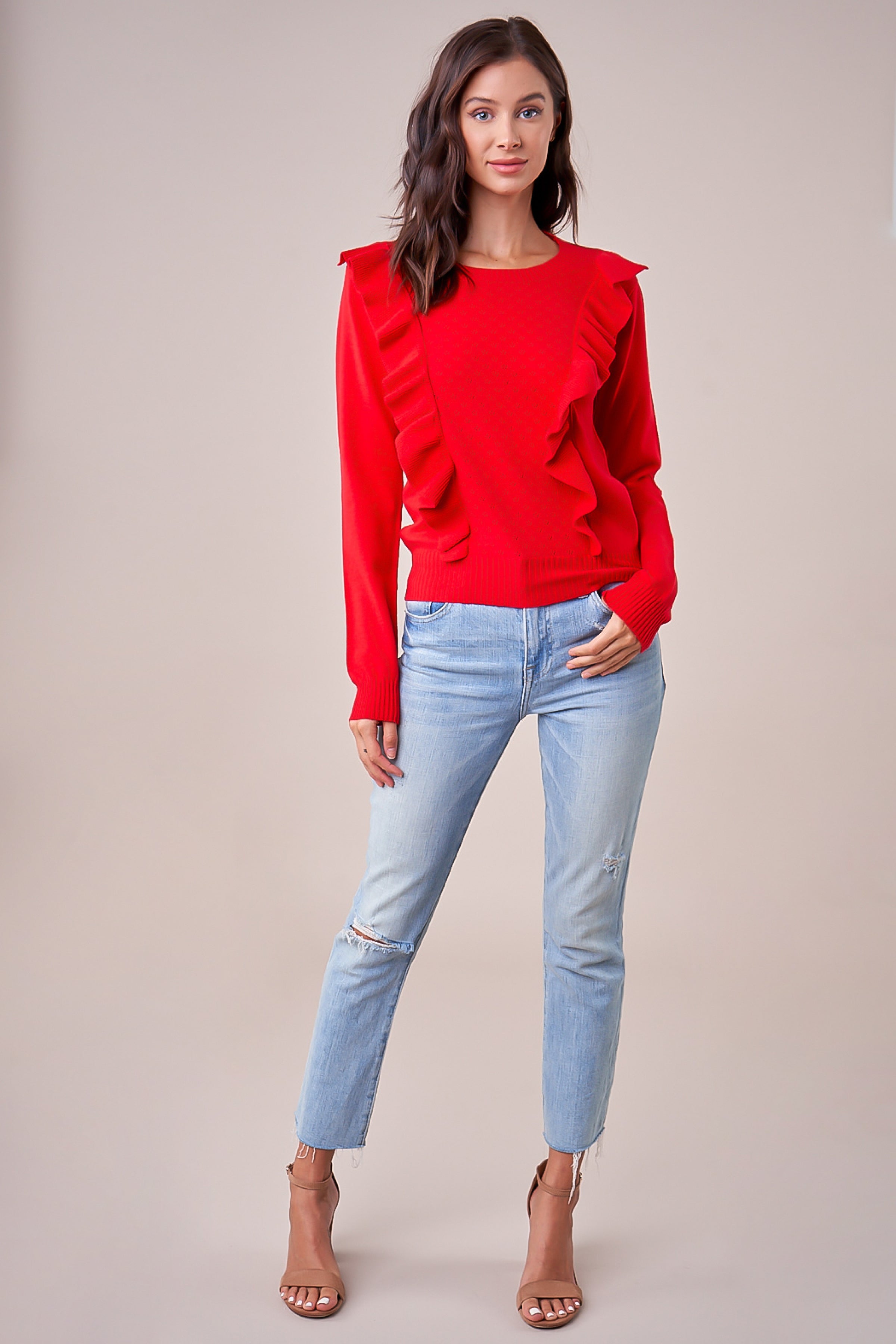 Ruffle Sweater - Red