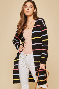 Stripe Knit Cardigan - Black