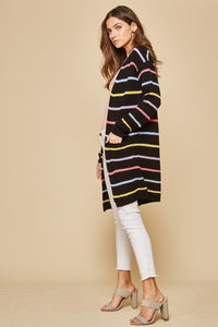 Stripe Knit Cardigan - Black