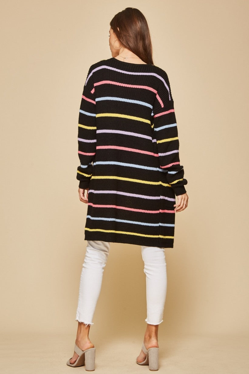 Stripe Knit Cardigan - Black