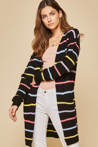 Stripe Knit Cardigan - Black