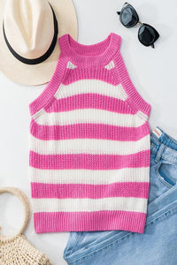 Stripe Knit Tank Top - Pink & White